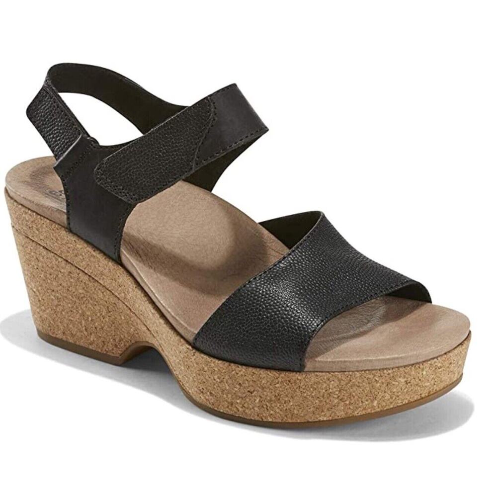 Earth Sandals Dark Academia Size 11 Khaya Kella Leather Open Toe Platform Black